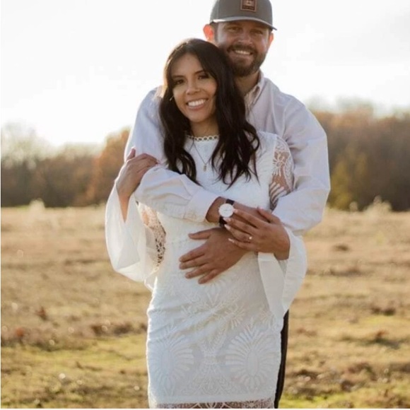 White Lace Detail Bell Sleeve Bohemian Mini Dress - Picture 15 of 16